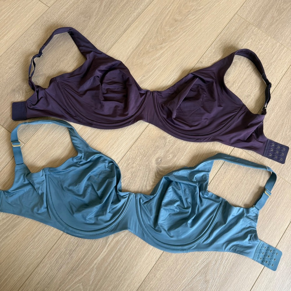 CUUP The Scoop Underwire Bra Lot of 2 Plum Purple Blue Microfiber 34H Minimalist